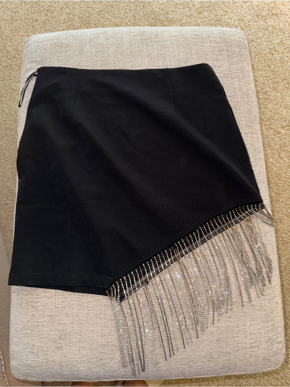 Black Fringe Hem Mini Skirt
